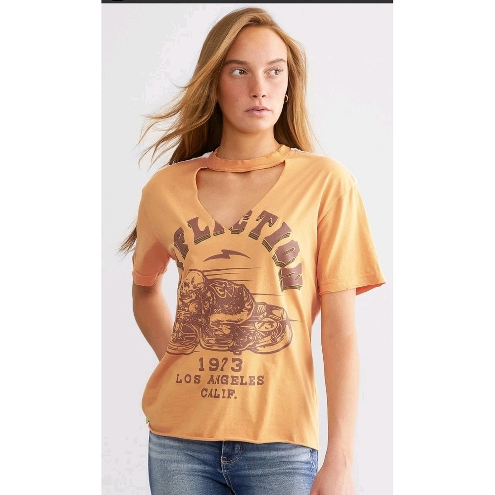 New Affliction American Customs Skull Rider T-Shirt Distressed Cut Out Moto Lrg